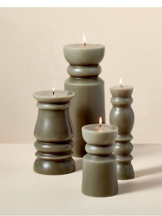 Hearth & Hand Other - Hearth & Hand 12 in Green Decorative Sculpted Pillar Candle (Single Candle)